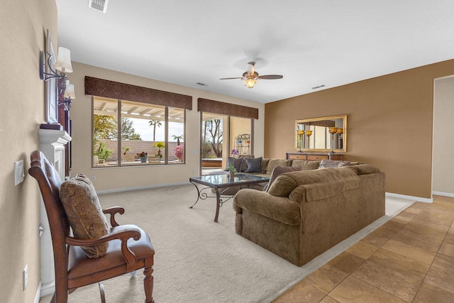 living room featuring ceiling fan