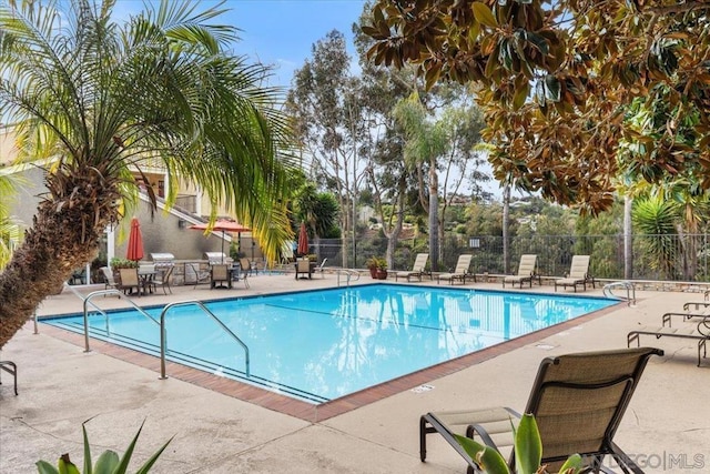 view of swimming pool with a patio