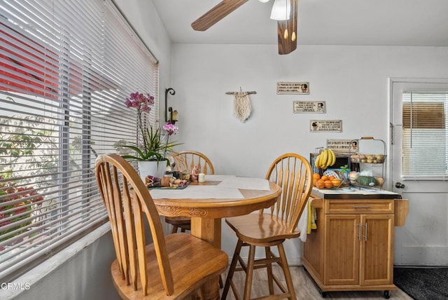 dining space with ceiling fan