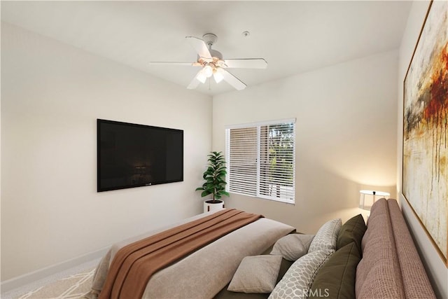 bedroom featuring carpet flooring and ceiling fan