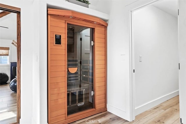 view of sauna / steam room featuring hardwood / wood-style flooring