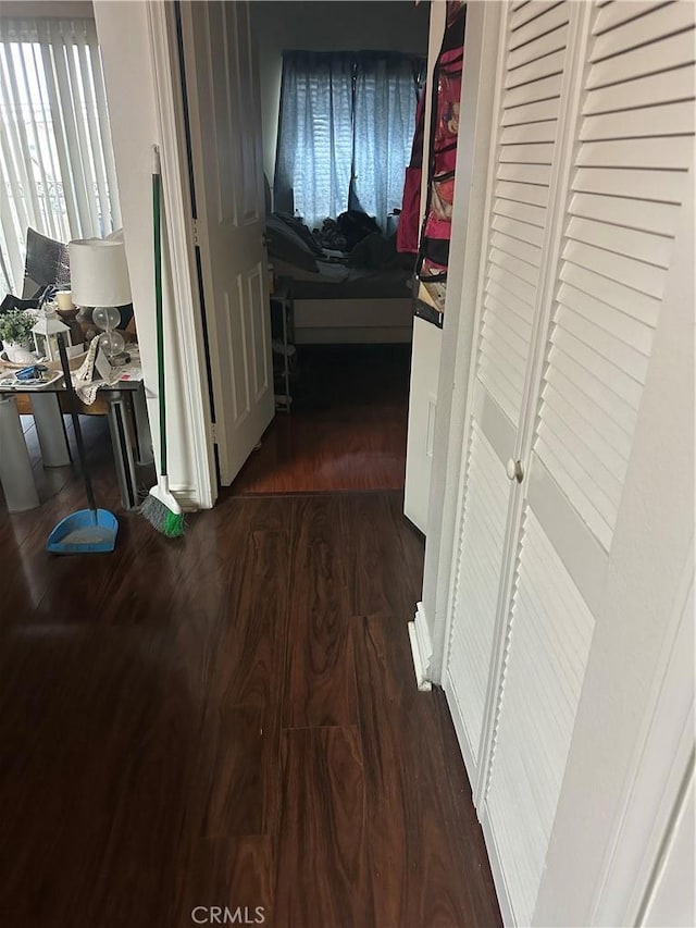 corridor featuring dark hardwood / wood-style floors