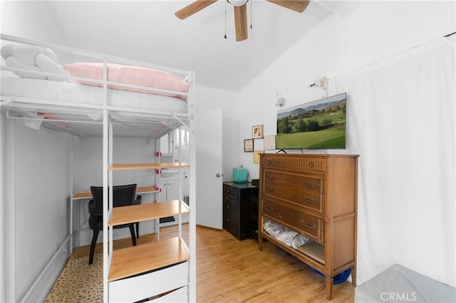 bedroom featuring ceiling fan and light wood-type flooring