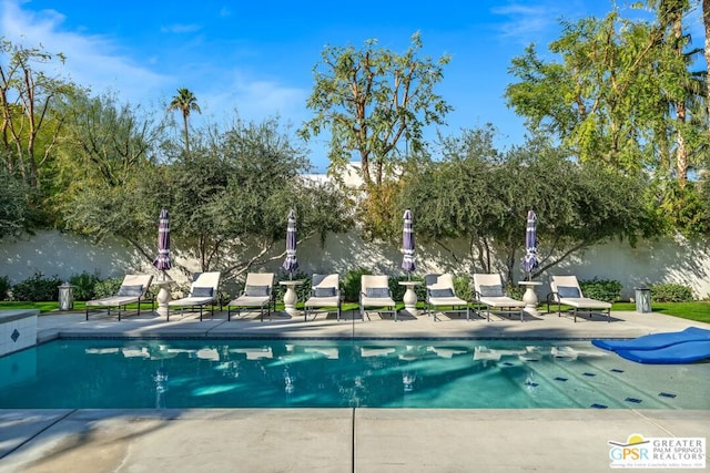 view of swimming pool with a patio area