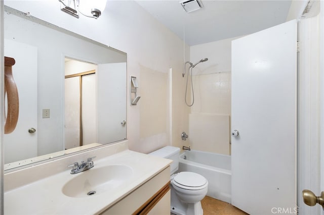 full bathroom with vanity, shower / washtub combination, and toilet