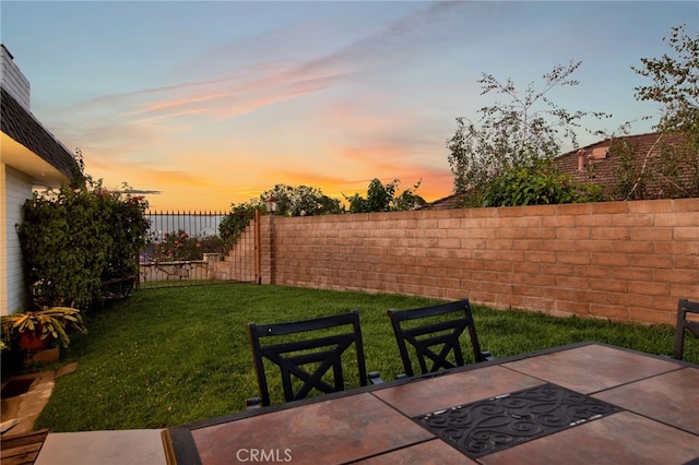 yard at dusk with a patio