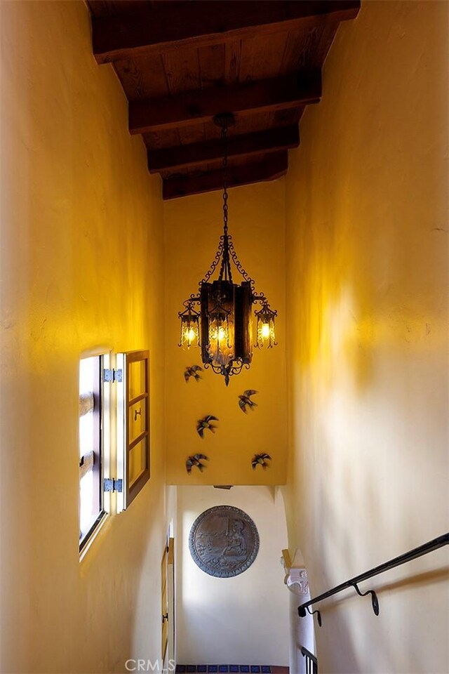 interior details with a chandelier