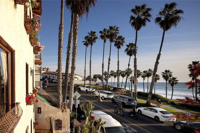 view of street featuring a water view