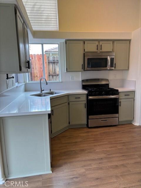 kitchen with sink, light hardwood / wood-style flooring, and stainless steel appliances