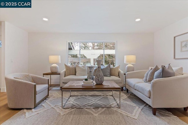 living room with light hardwood / wood-style flooring