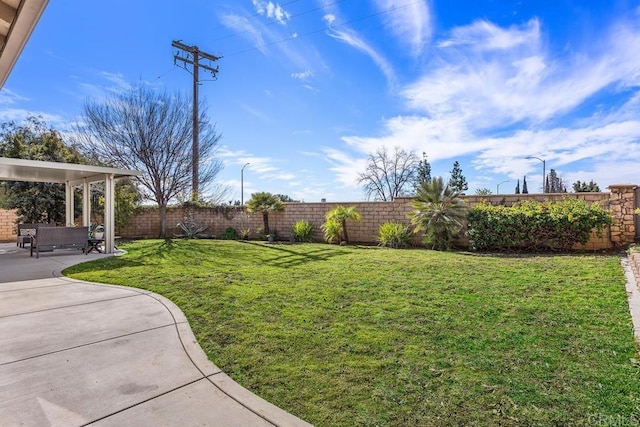 view of yard with a patio area