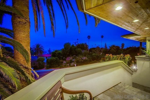 view of balcony at night