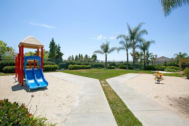 view of jungle gym with a yard