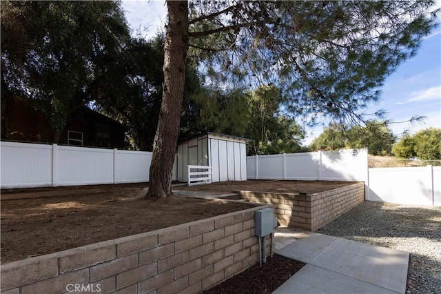 view of yard with a storage unit