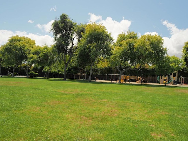 view of home's community with a lawn and a playground