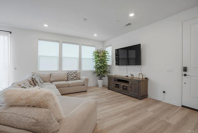 living room featuring light wood-type flooring