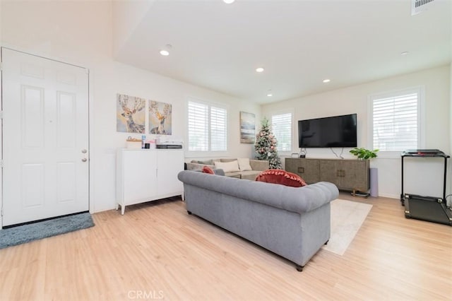 living room with light hardwood / wood-style flooring