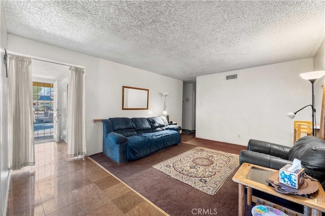 living room featuring a textured ceiling