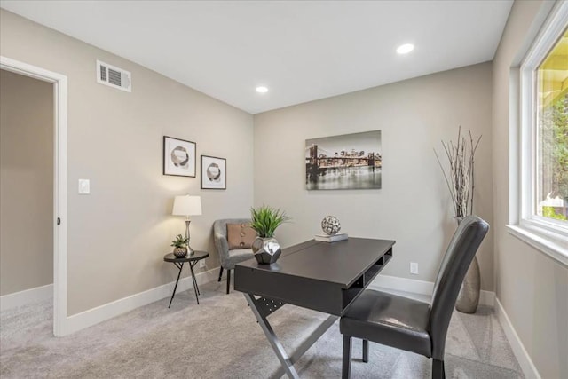 carpeted office space featuring a wealth of natural light