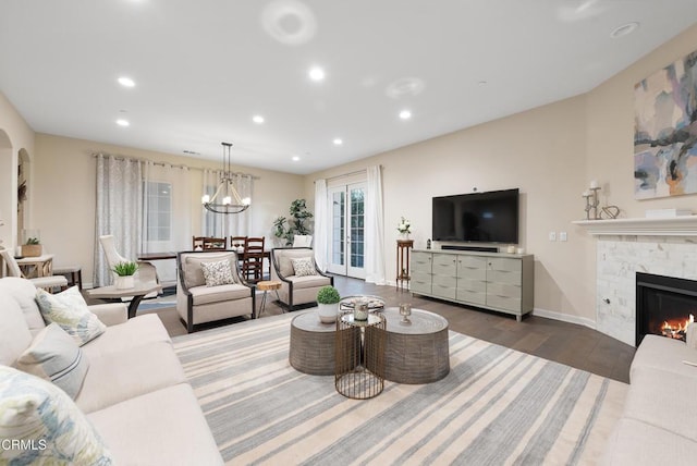 living room featuring hardwood / wood-style floors and a fireplace