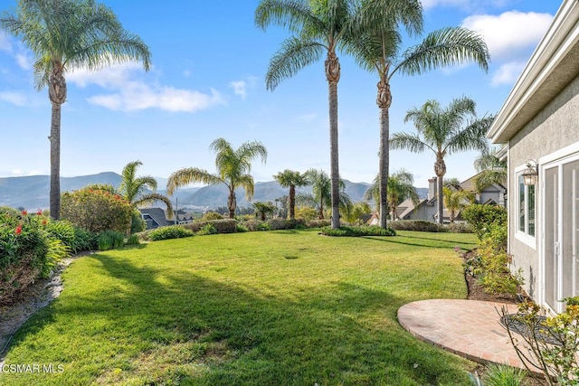 view of yard with a mountain view