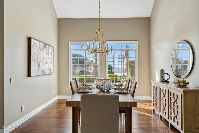 dining room featuring dark hardwood / wood-style flooring and a chandelier