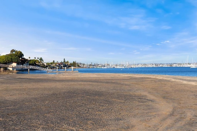 property view of water featuring a beach view