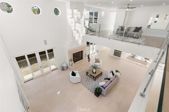 living room with ceiling fan