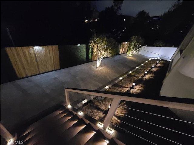 view of patio at night