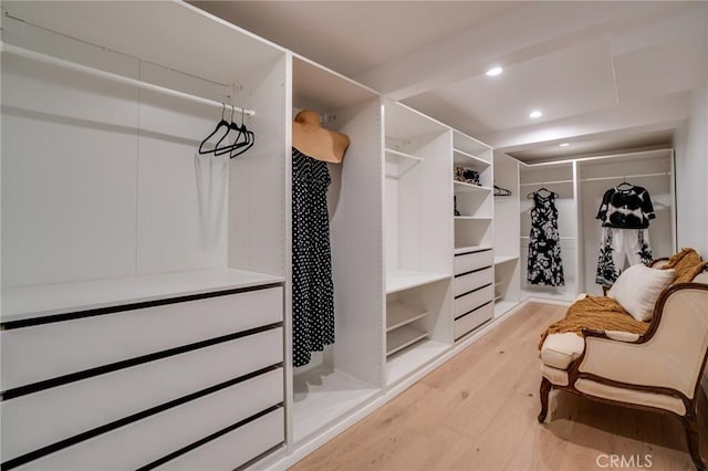 walk in closet featuring light hardwood / wood-style flooring