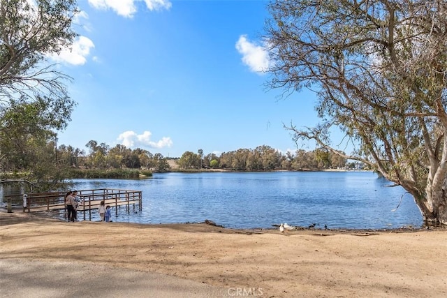 view of dock with a water view