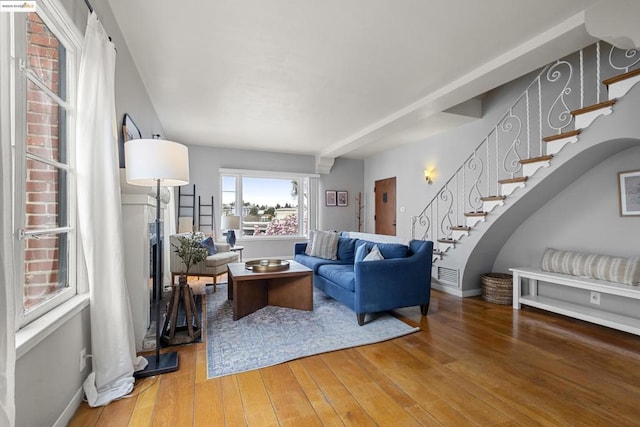 living room with hardwood / wood-style floors