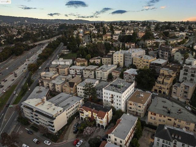 view of aerial view at dusk