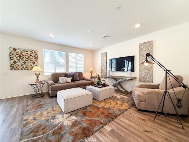 living room with hardwood / wood-style flooring