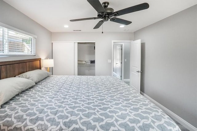 39120 Paradise Way, Cathedral City, CA 92234 - bedroom with ceiling fan and a closet