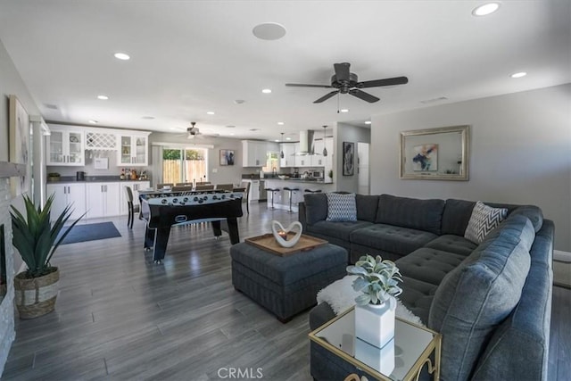 39120 Paradise Way, Cathedral City, CA 92234 - living room featuring ceiling fan and wood-type flooring