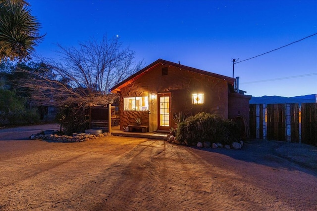 view of front of home with a mountain view