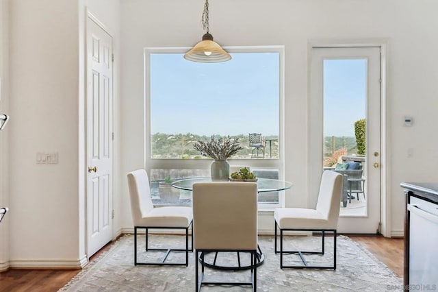 dining space featuring light hardwood / wood-style flooring and a healthy amount of sunlight