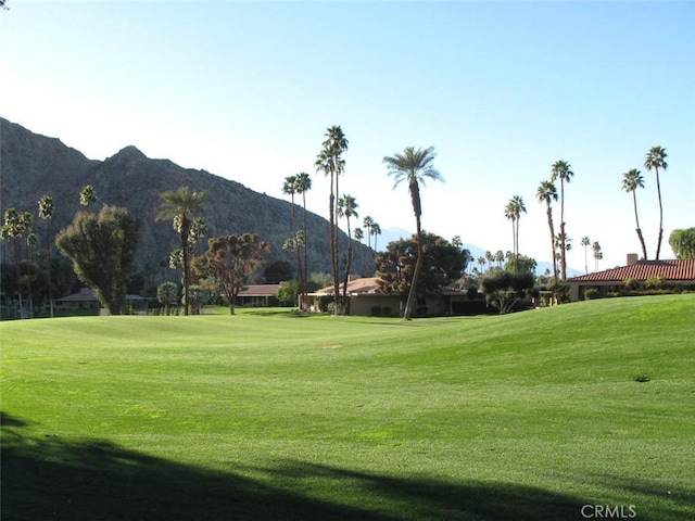 view of property's community featuring a mountain view and a lawn