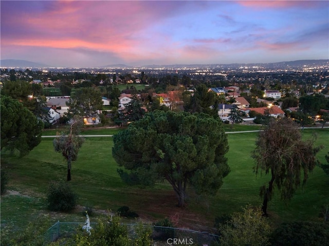 view of aerial view at dusk