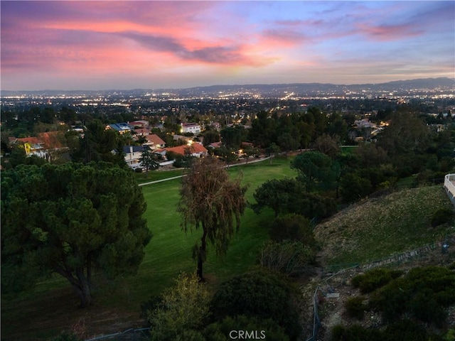 view of aerial view at dusk