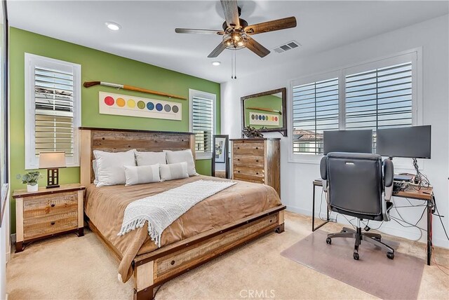 bedroom featuring carpet and ceiling fan