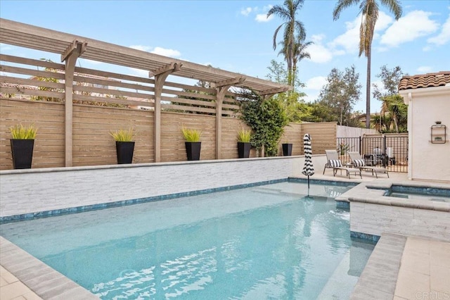 view of pool featuring an in ground hot tub and a pergola