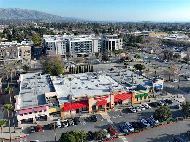 birds eye view of property with a mountain view