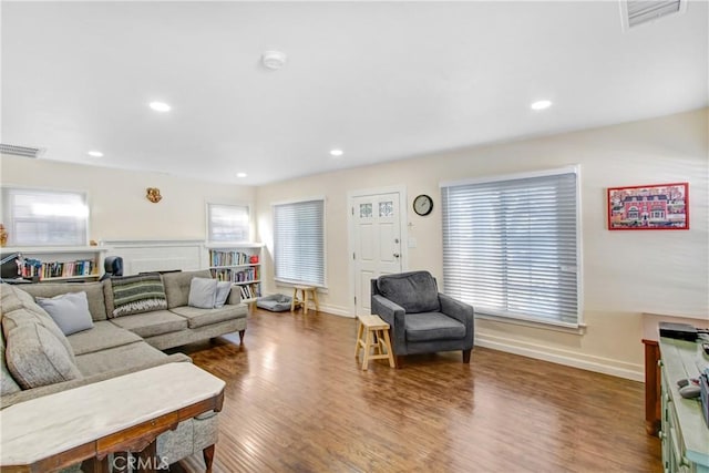 living room with hardwood / wood-style flooring