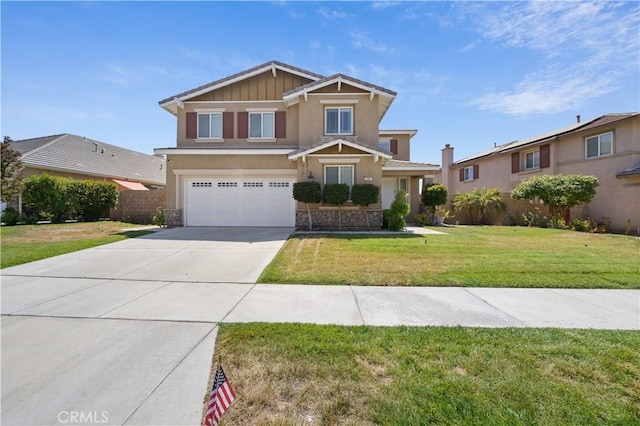 view of front facade featuring a garage and a front yard