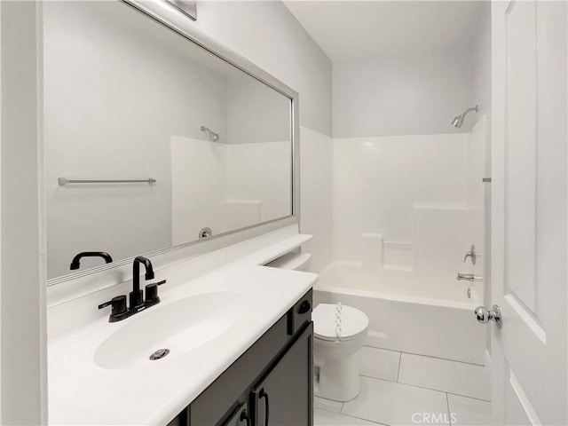 bathroom with shower / bathing tub combination, vanity, toilet, and tile patterned floors