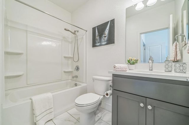 full bathroom featuring  shower combination, vanity, and toilet