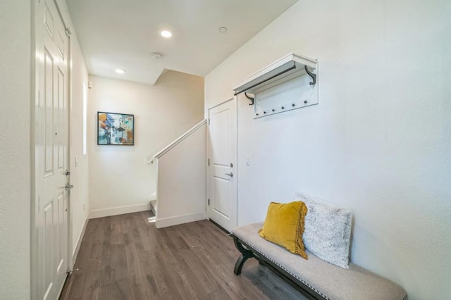 interior space with dark wood-type flooring