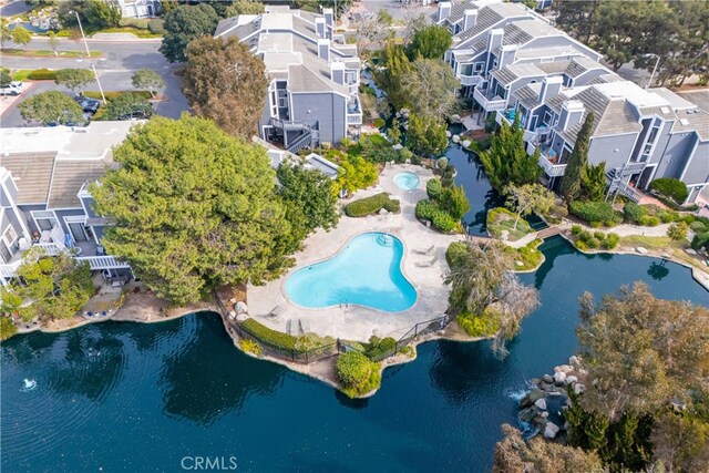 aerial view featuring a water view